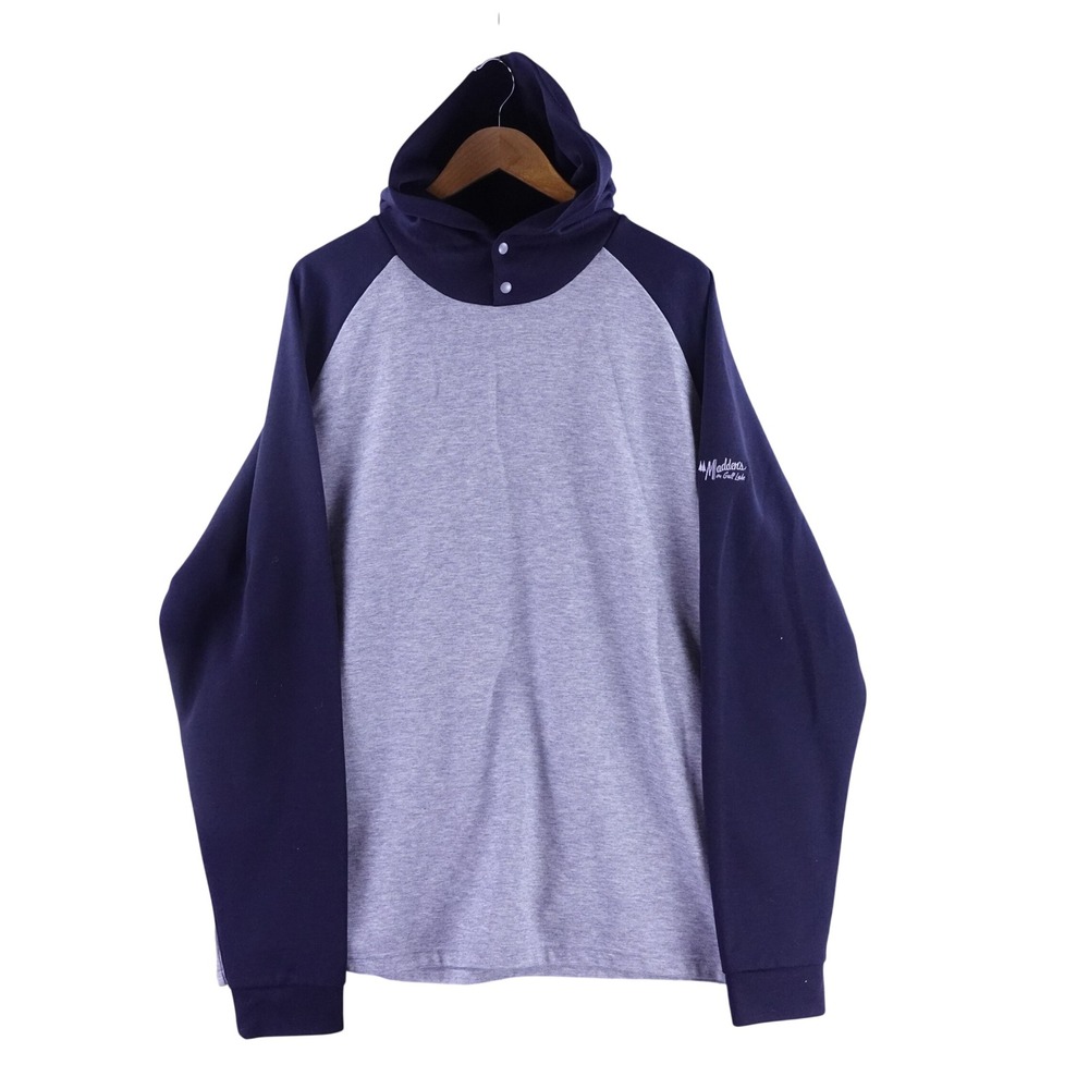 FootJoy Mens XXL Grey Navy Blue Colorblock Snap Neck Hoodie Madden's Golf Logo